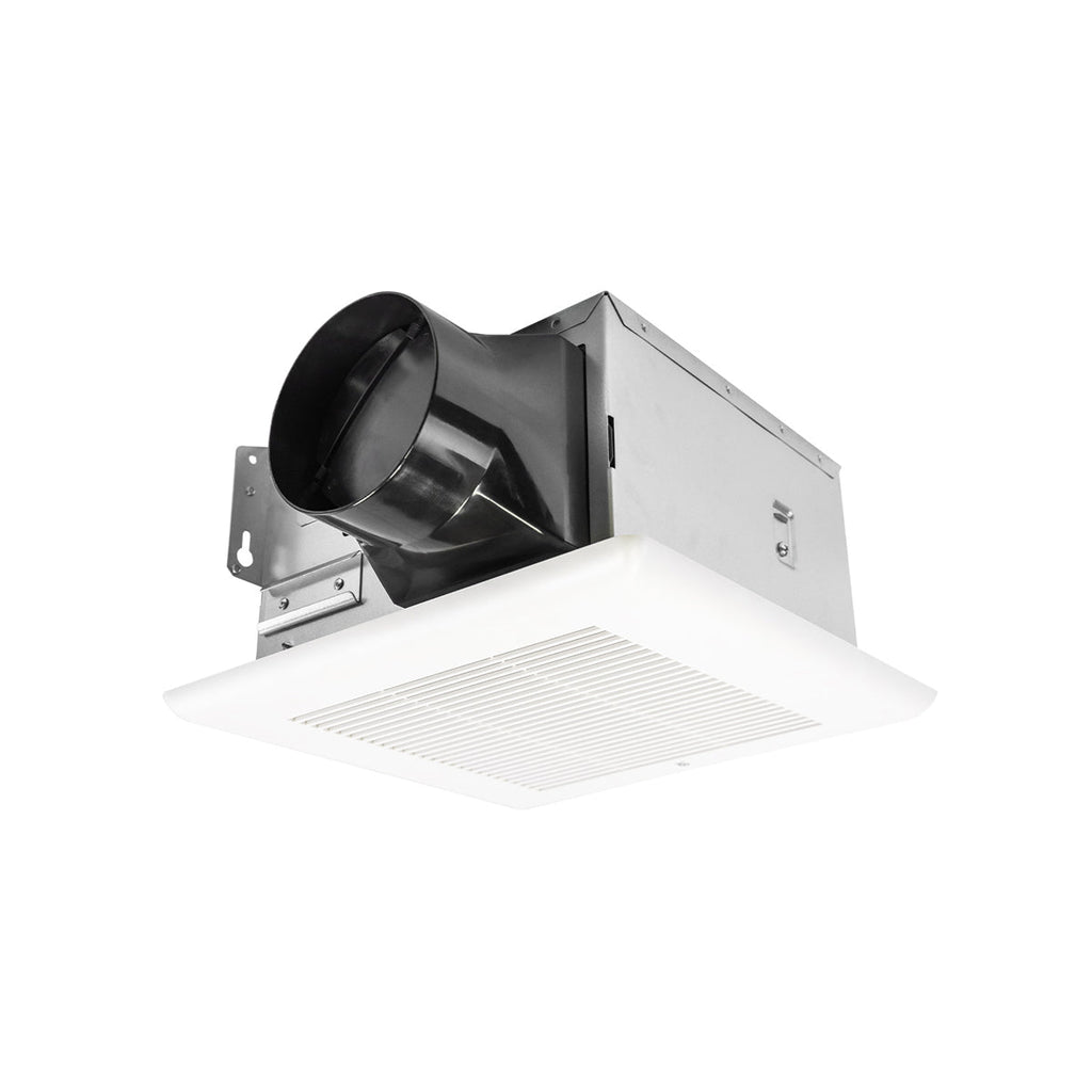 The QuFresh BC80 fan has a steel housing with 4 inch duct and a modern polymeric grille with spring installation to move air up to 80 CFM. 